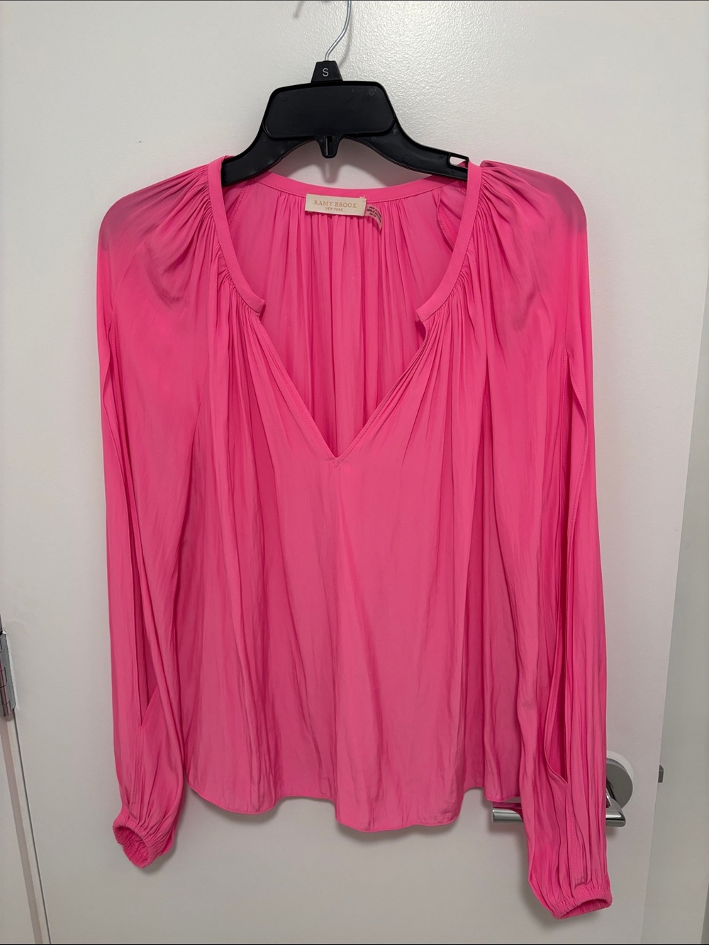 Ramy Brook Hot Pink V Neck Top with open Sleeve Size XS